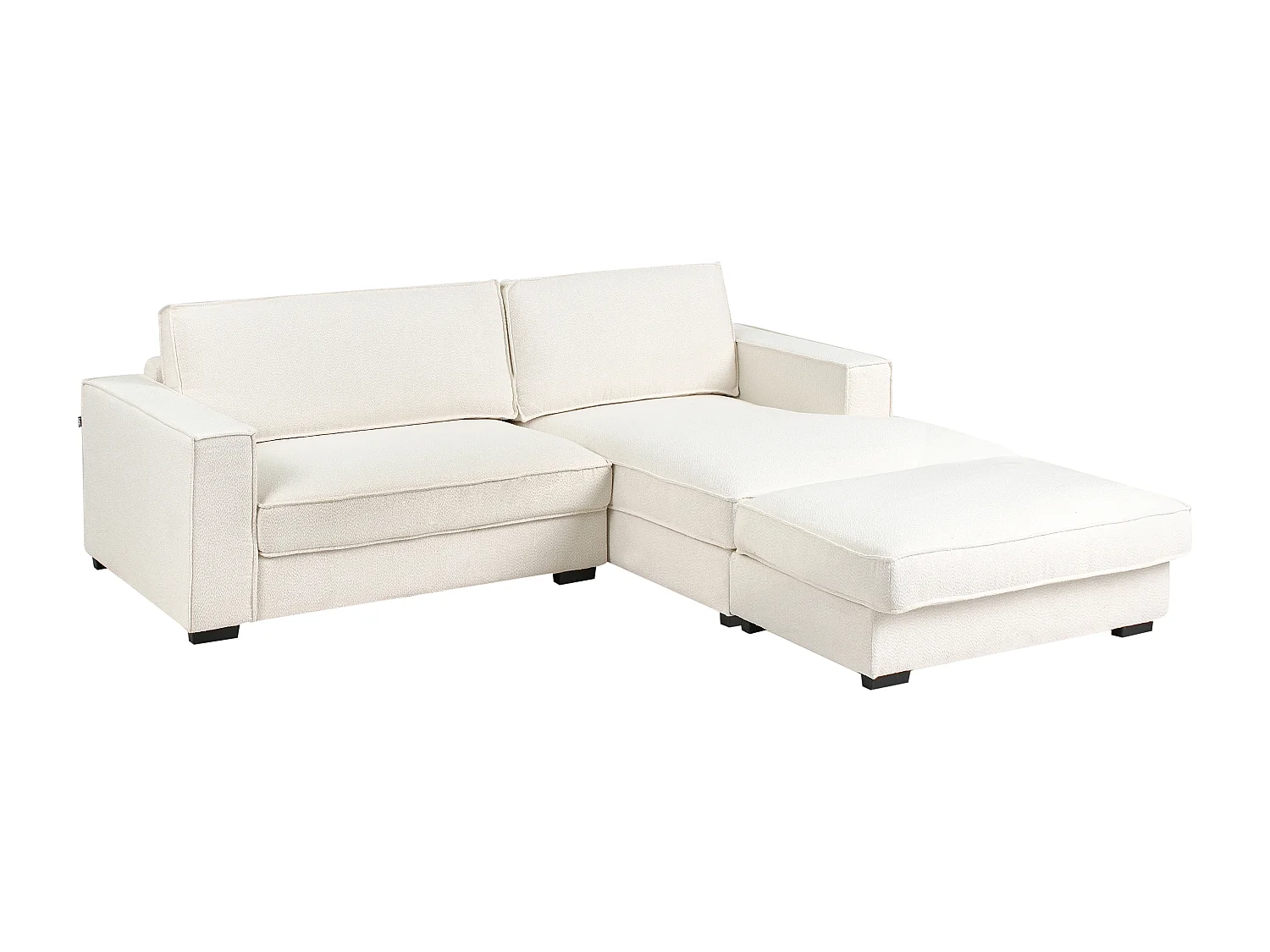 Canapé d'Angle à droite avec Pouf Moderne en Bouclé Repose-pieds Ottoman Dossier Rembourré avec Coussins Blanc Cassé Renders