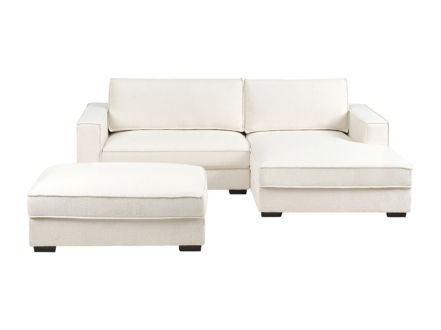 Canapé d'Angle à Gauche avec Pouf Moderne en Bouclé Repose-pieds Ottoman Dossier Rembourré avec Coussins Blanc Cassé  Renders