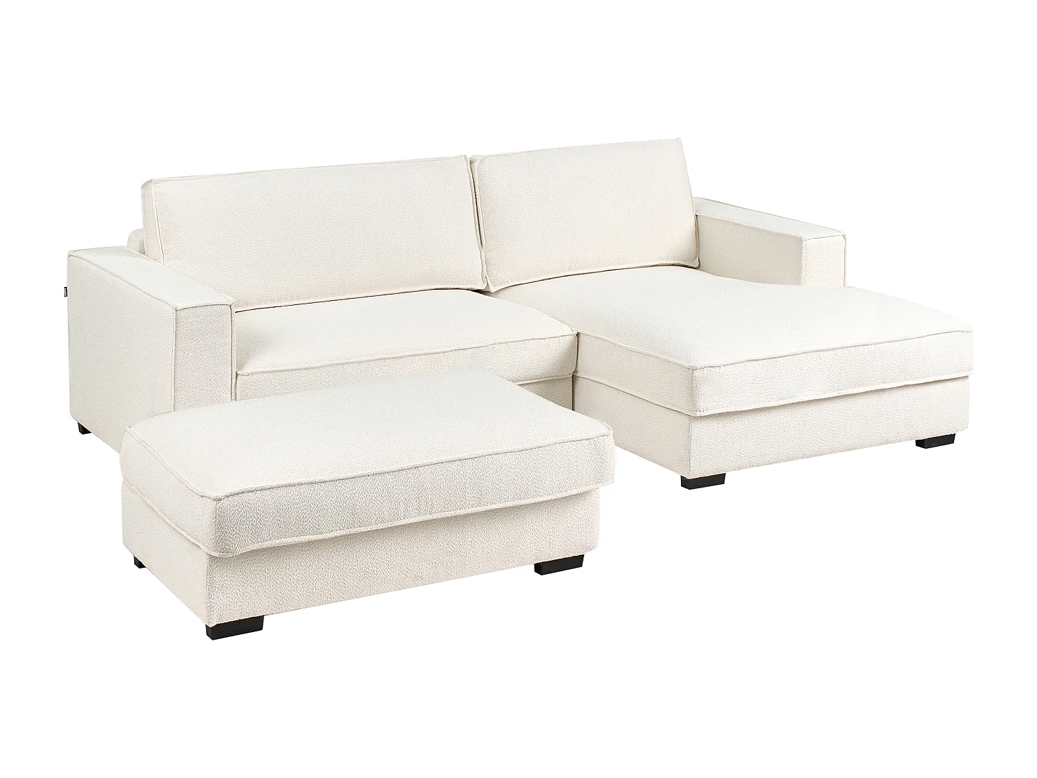 Canapé d'Angle à Gauche avec Pouf Moderne en Bouclé Repose-pieds Ottoman Dossier Rembourré avec Coussins Blanc Cassé  Renders