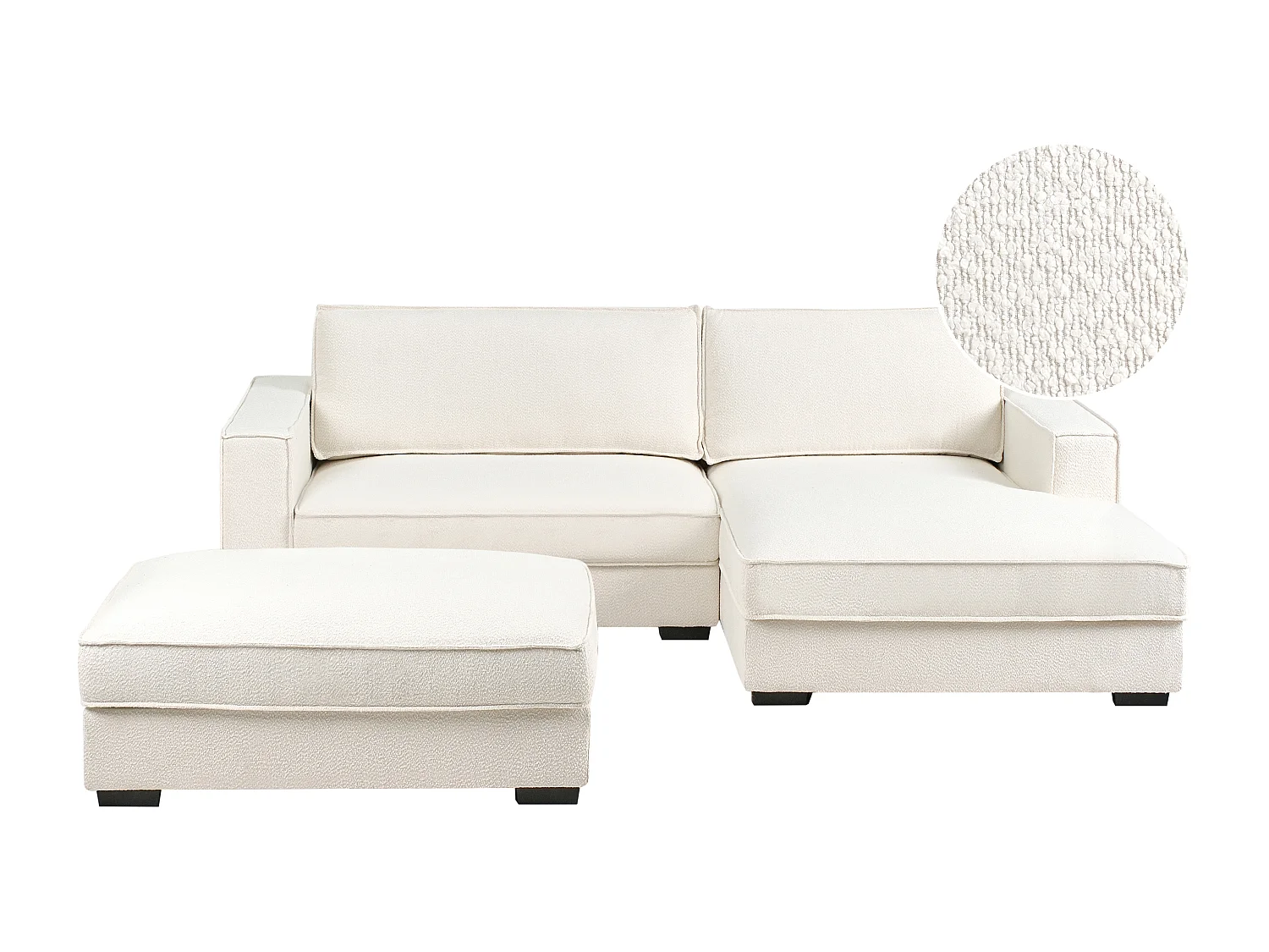 Ecksofa RENDERS Bouclé Cremeweiss mit Ottomane linksseitig