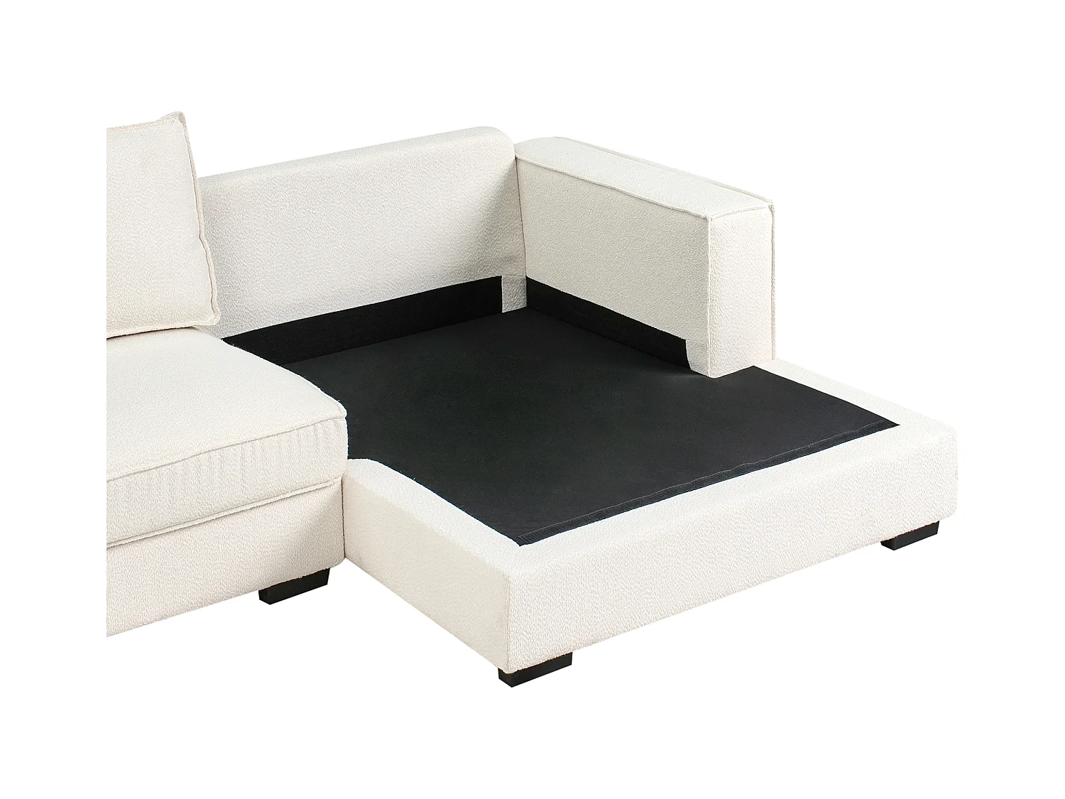 Canapé d'Angle à droite Moderne en Bouclé en Forme de L avec Coussins Rembourré Blanc Cassé Renders