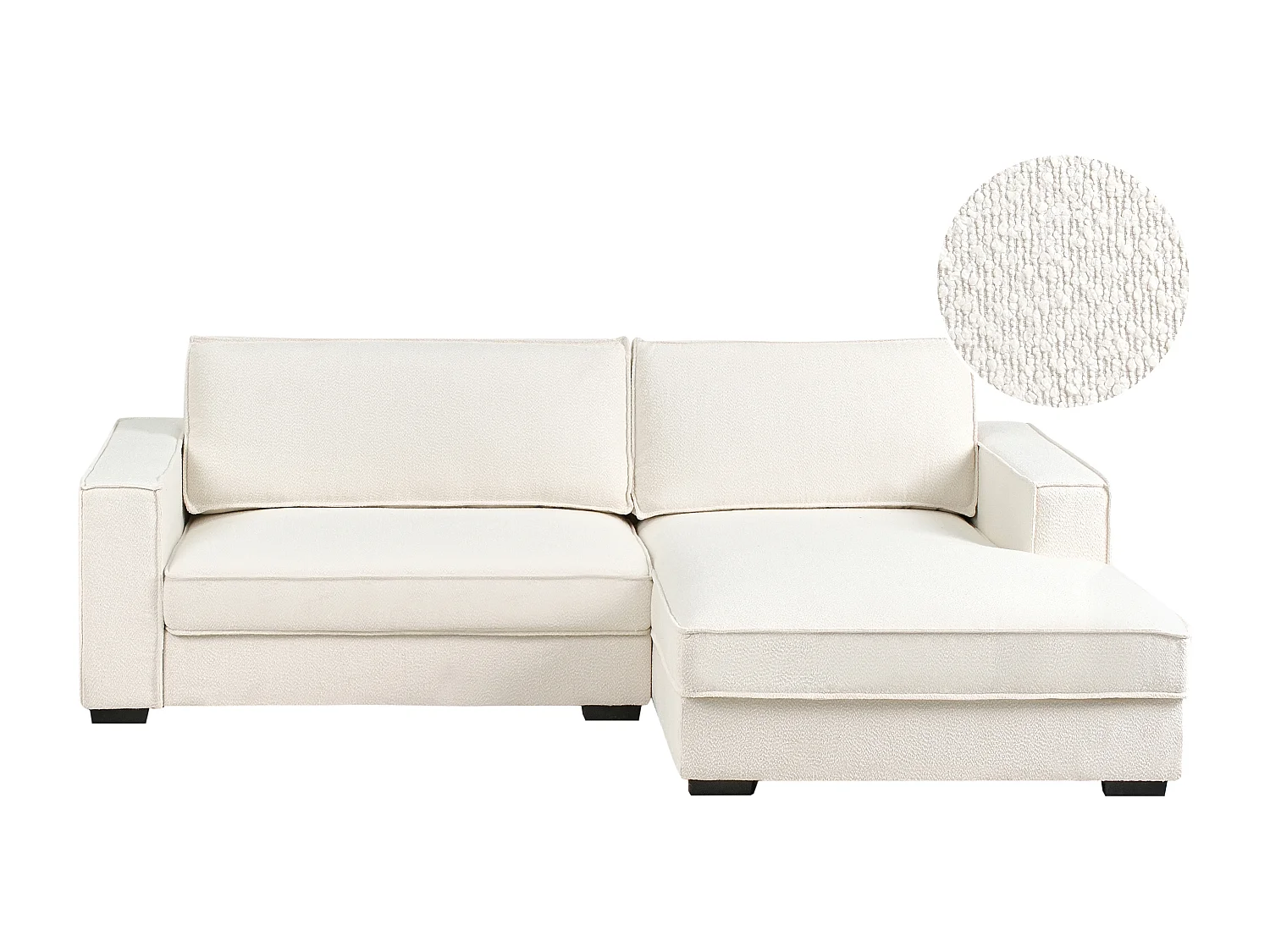 Canapé d'Angle à droite Moderne en Bouclé en Forme de L avec Coussins Rembourré Blanc Cassé Renders