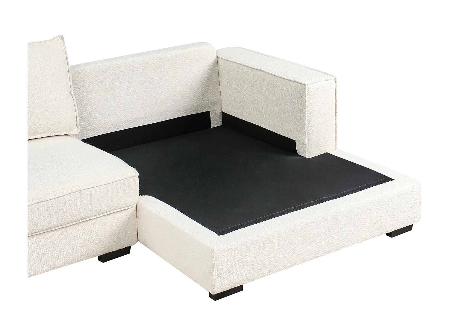 Canapé d'Angle à droite Moderne en Bouclé en Forme de L avec Coussins Rembourré Blanc Cassé Renders