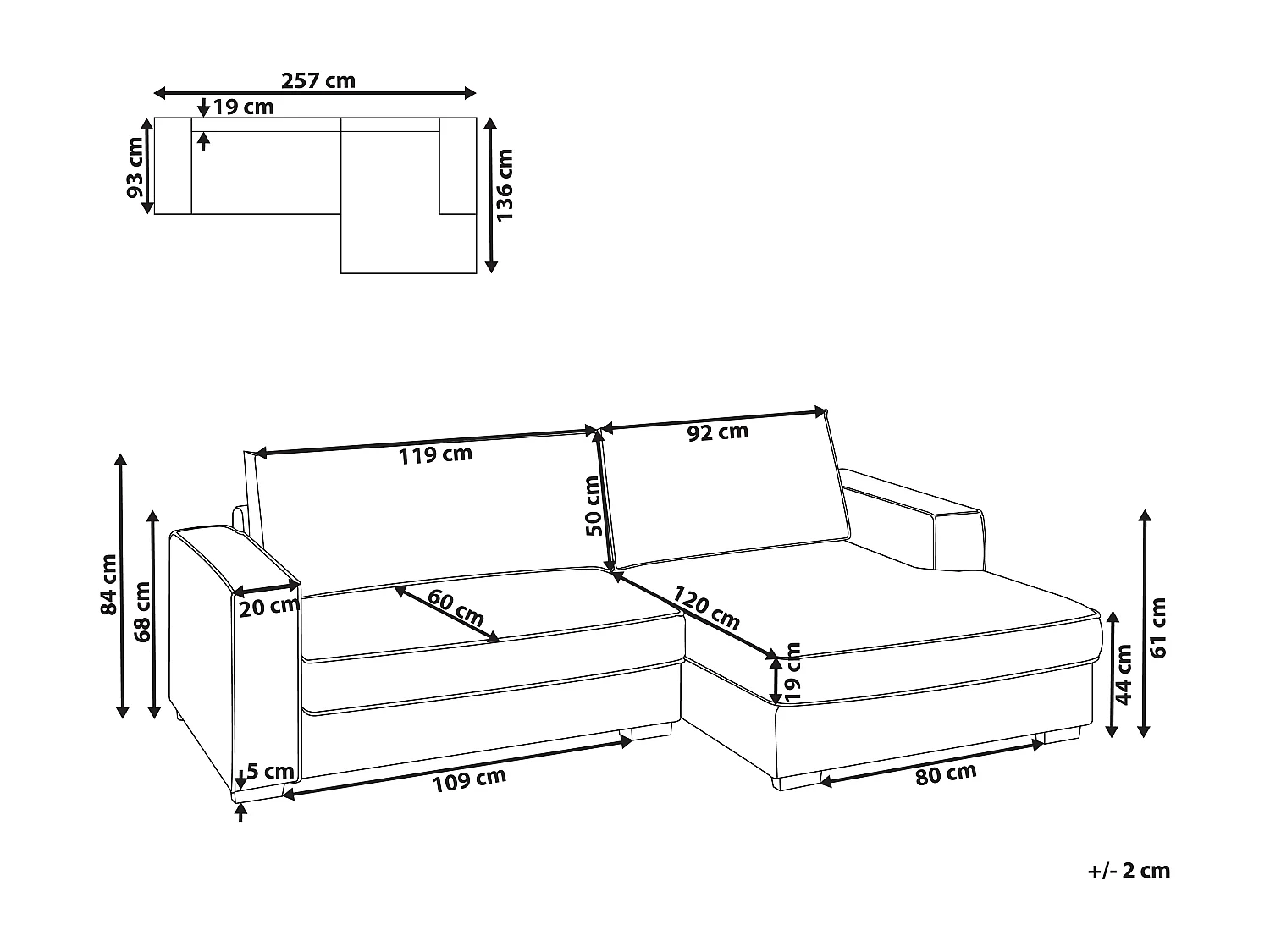 Canapé d'angle RENDERS Tissu Beige clair Côté gauche