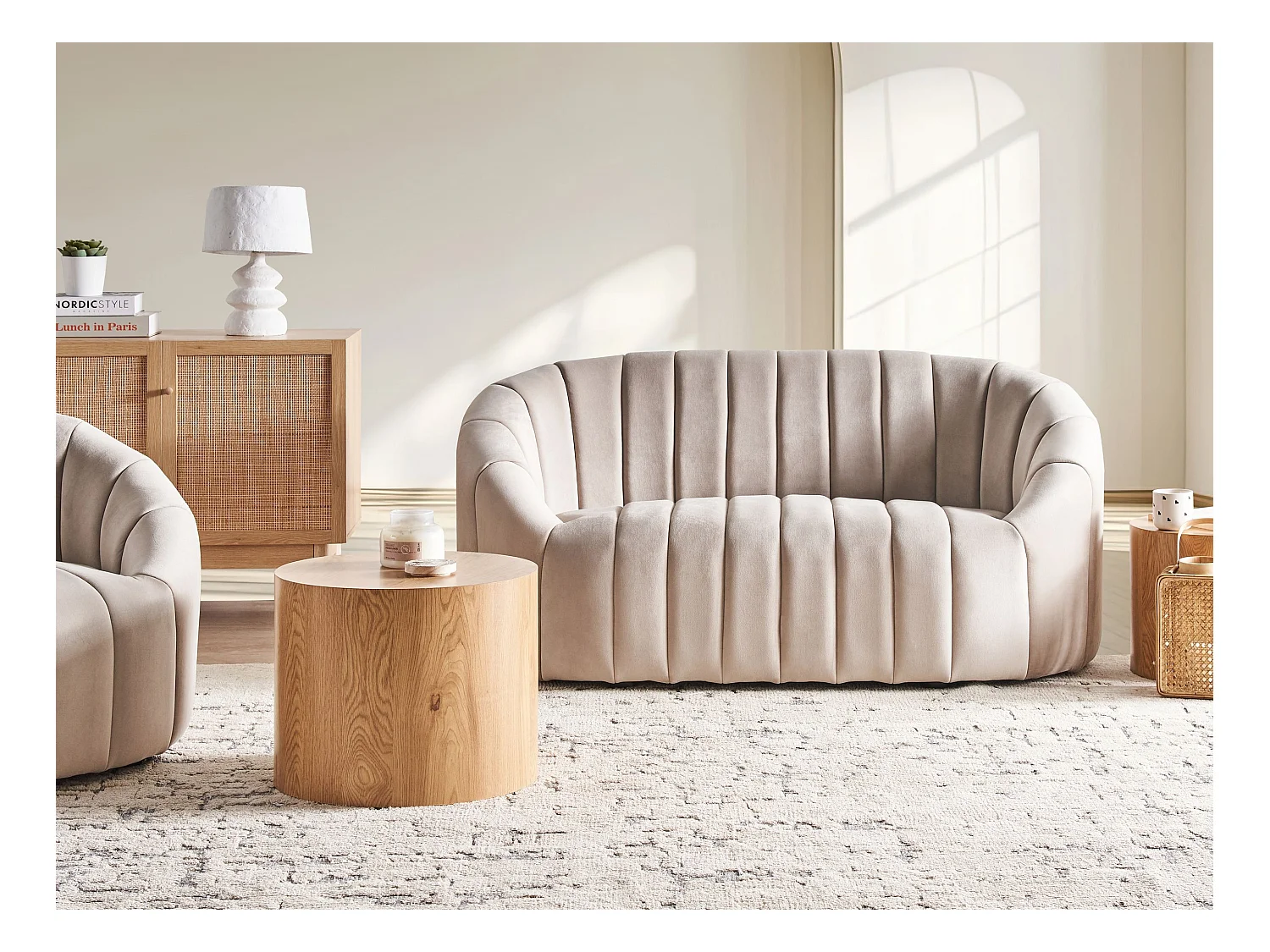 Divano MALUNG Velluto Beige 2 posti