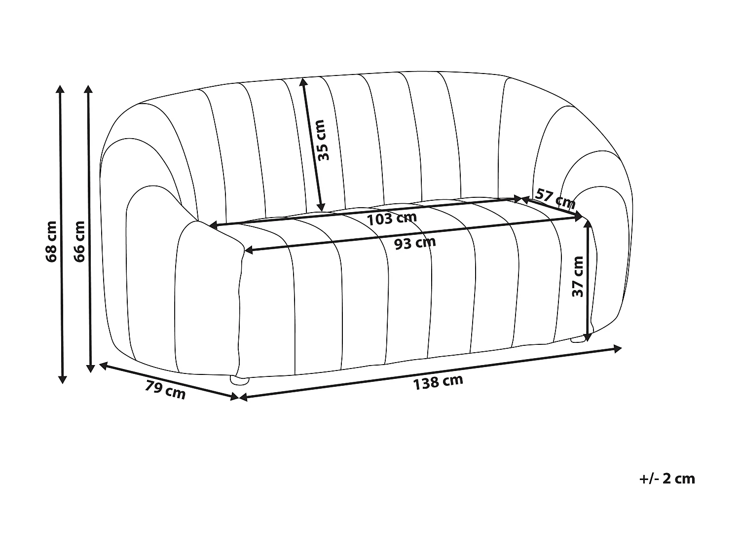 2-Sitzer Sofa Samt beige gesteppt oval Muschelform niedrige Rückenlehne Malung