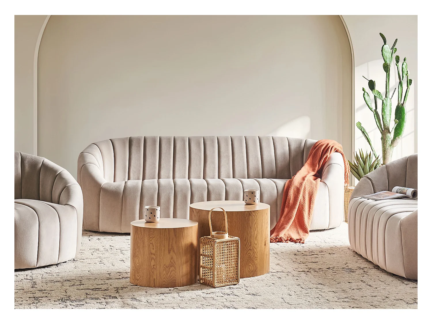 Bank MALUNG Fluweel Beige 3-zitter