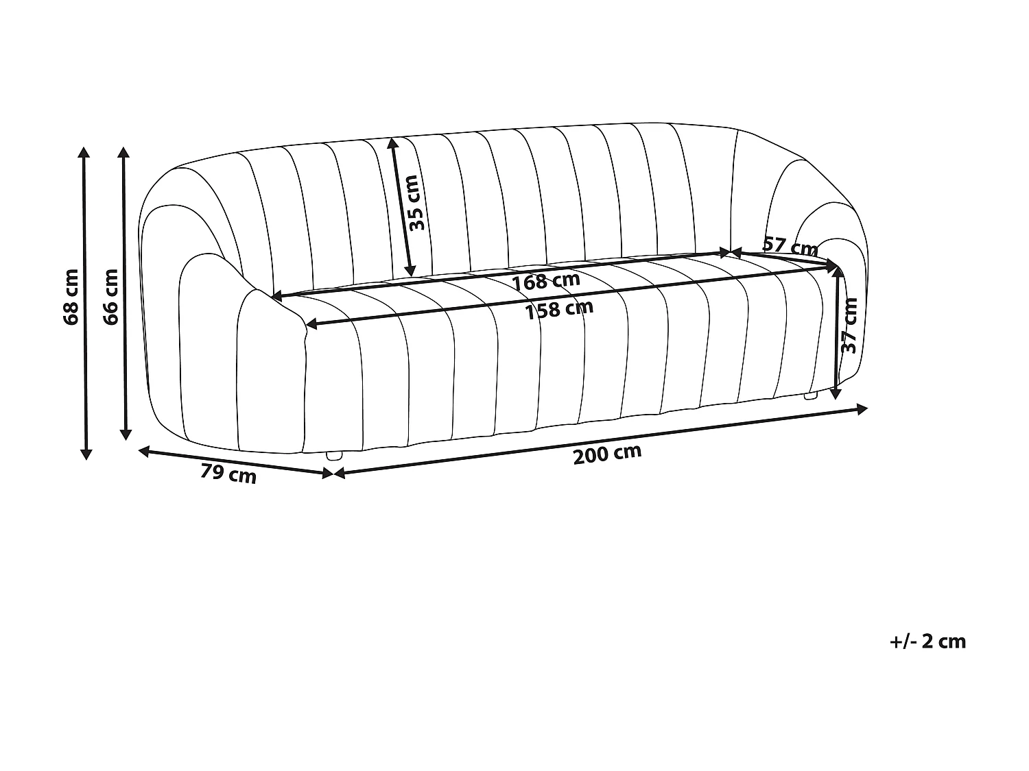 3-Sitzer Sofa Samt beige gesteppt oval Muschelform niedrige Rückenlehne Malung