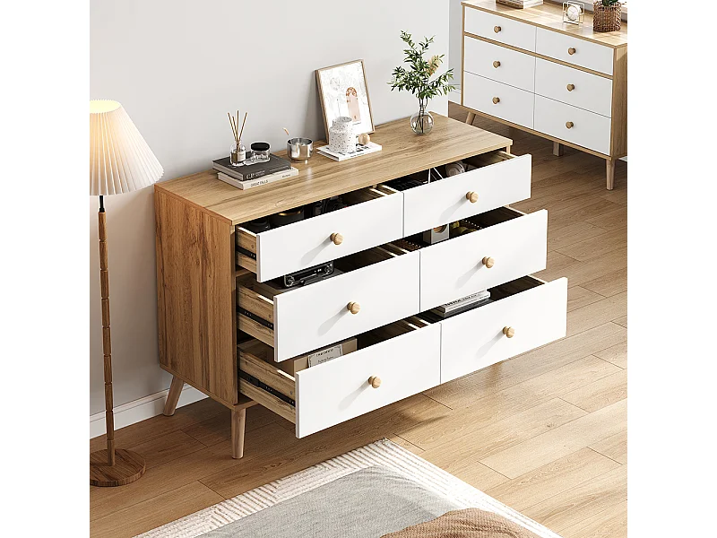 Commode basse armoire appoint bois simple salon 6 tiroirs large salon chambre bureau couloir marron