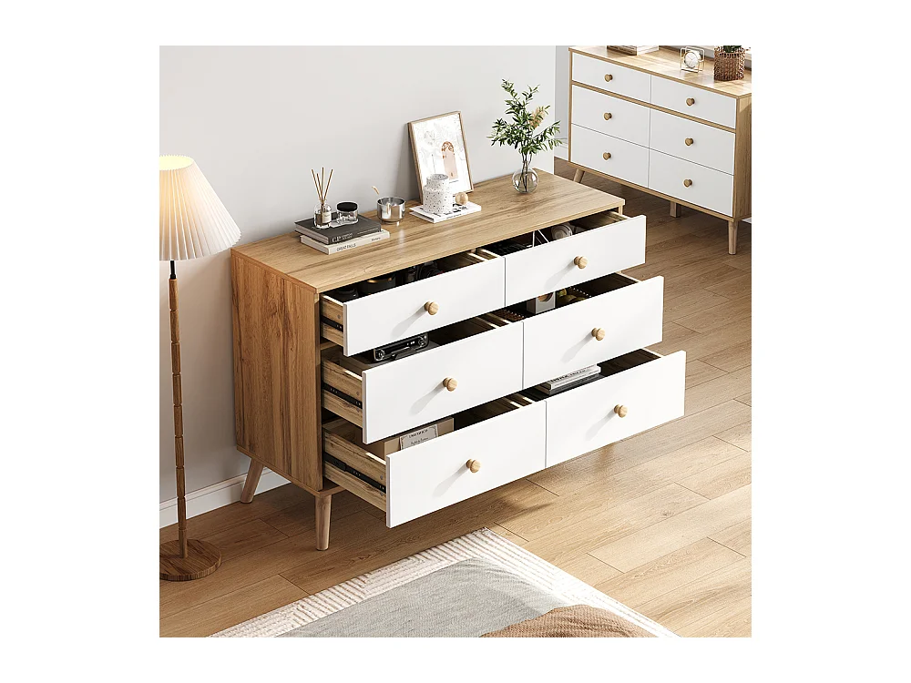 Commode basse armoire appoint bois simple salon 6 tiroirs large salon chambre bureau couloir marron