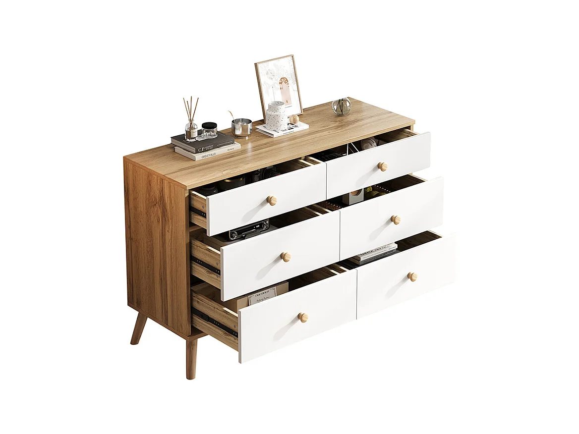 Commode basse armoire appoint bois simple salon 6 tiroirs large salon chambre bureau couloir marron