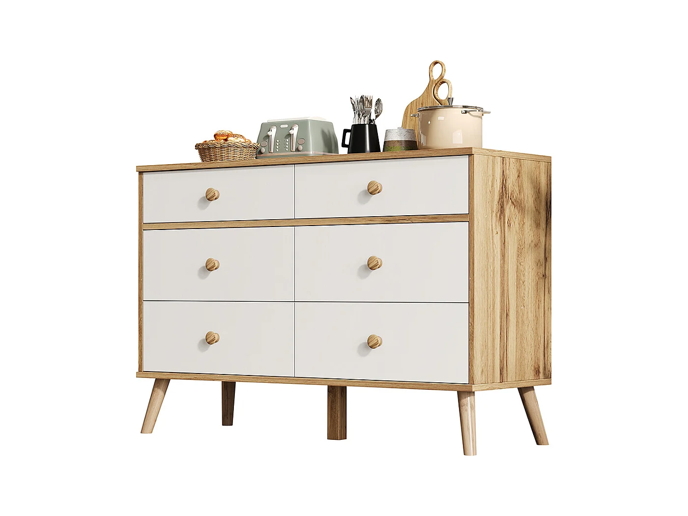 Commode basse armoire appoint bois simple salon 6 tiroirs large salon chambre bureau couloir marron