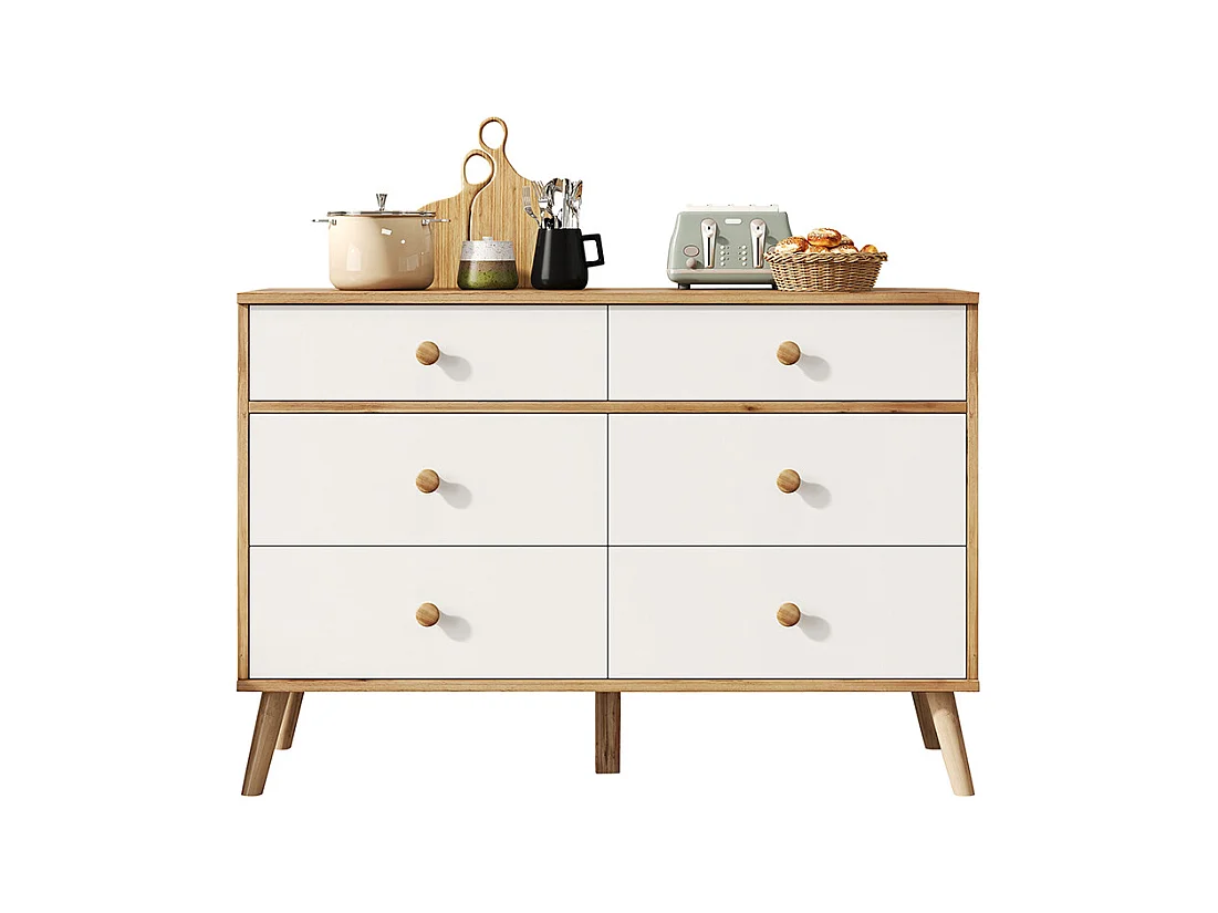 Commode basse armoire appoint bois simple salon 6 tiroirs large salon chambre bureau couloir marron