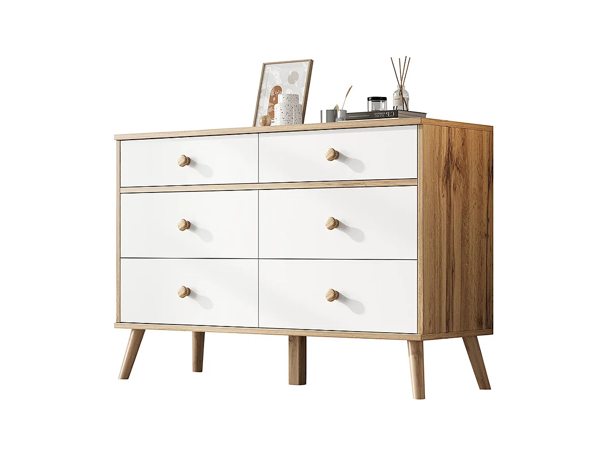 Commode basse armoire appoint bois simple salon 6 tiroirs large salon chambre bureau couloir marron