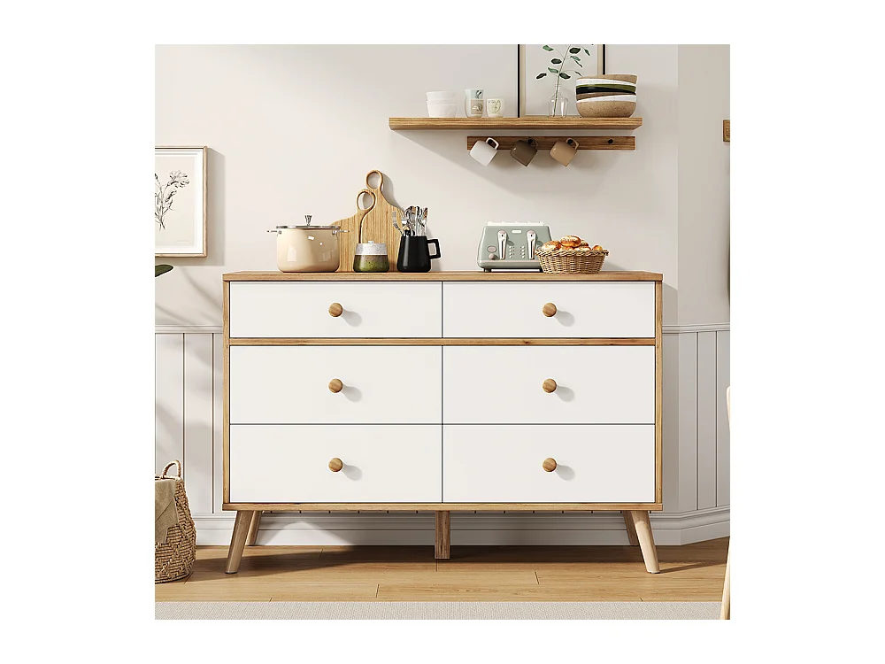 Commode basse armoire appoint bois simple salon 6 tiroirs large salon chambre bureau couloir marron