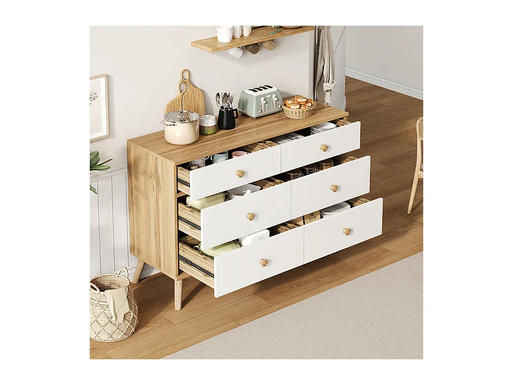 Commode basse armoire appoint bois simple salon 6 tiroirs large salon chambre bureau couloir marron