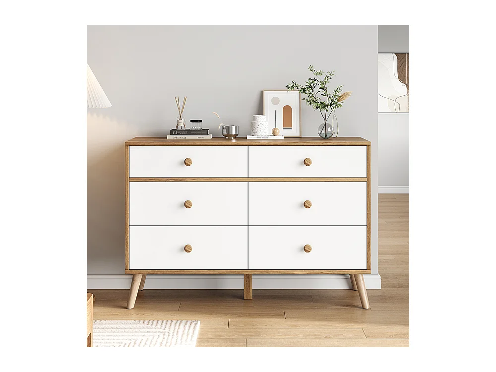 Commode basse armoire appoint bois simple salon 6 tiroirs large salon chambre bureau couloir marron