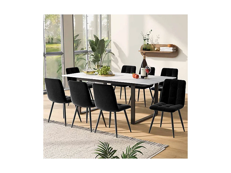 Table à manger extensible + 8 chaises - 4 à 8 personnes - Blanc - 140/180x80x75cm