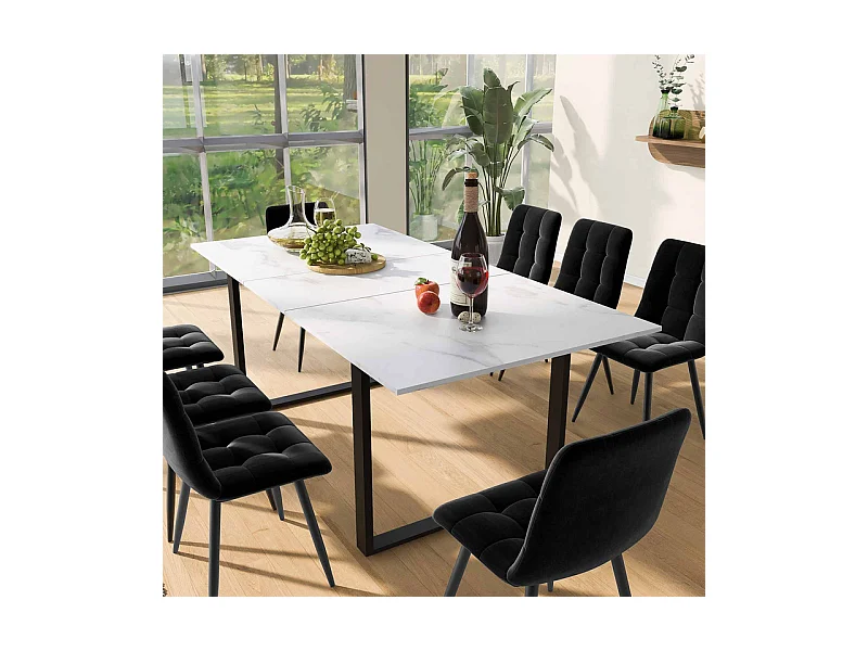 Table à manger extensible + 8 chaises - 4 à 8 personnes - Blanc - 140/180x80x75cm