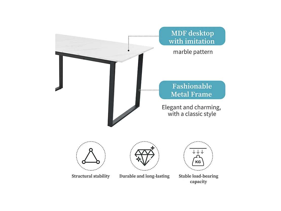 Table à manger extensible + 8 chaises - 4 à 8 personnes - Blanc - 140/180x80x75cm