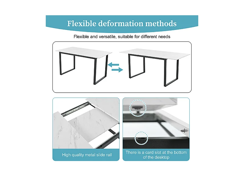 Table à manger extensible + 8 chaises - 4 à 8 personnes - Blanc - 140/180x80x75cm
