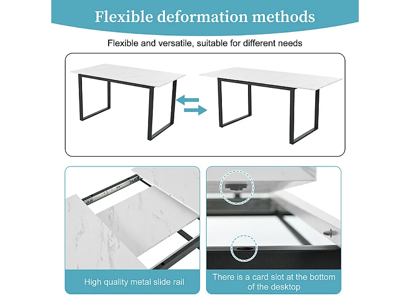 Uitschuifbare eettafel + 8 stoelen - Voor 4-8 personen - Wit - 140/180x80x75cm
