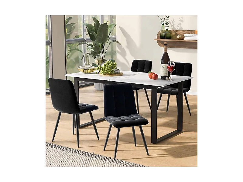 Ausziehbarer Esstisch + 4 Stühle - Für 4-8 Personen - Weiß - 140/180x80x75cm
