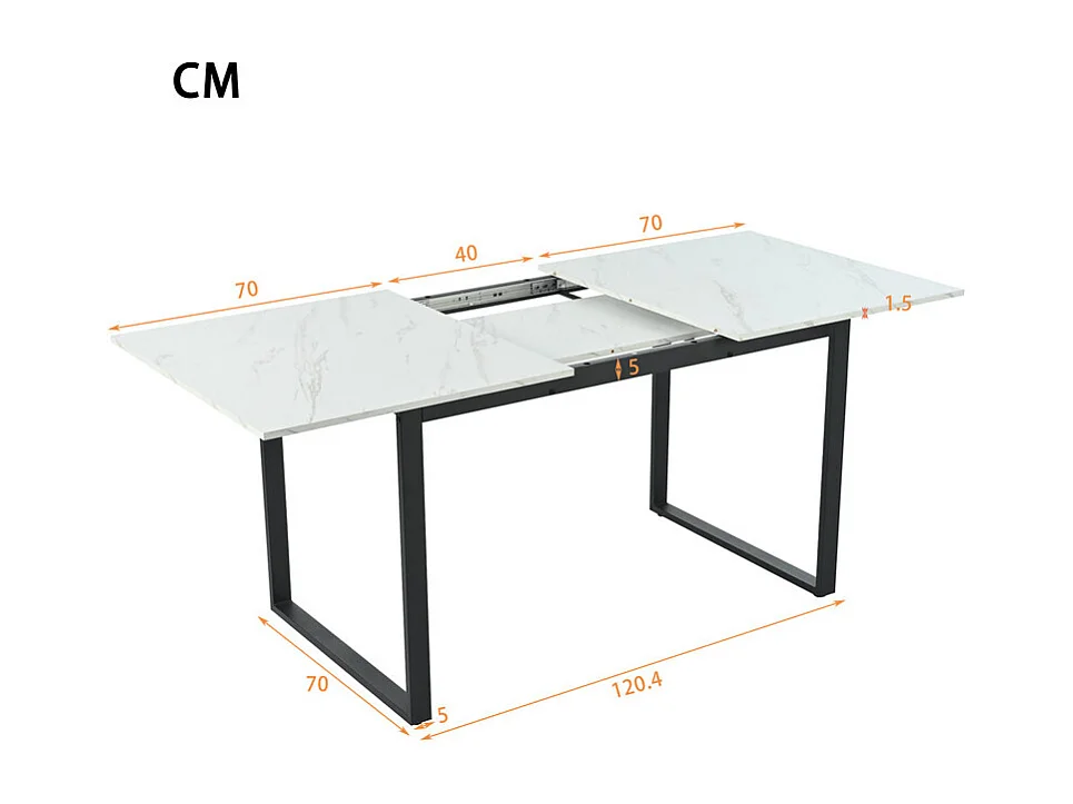 Table à manger extensible + 4 chaises - 4 à 8 personnes - Blanc - 140/180x80x75cm