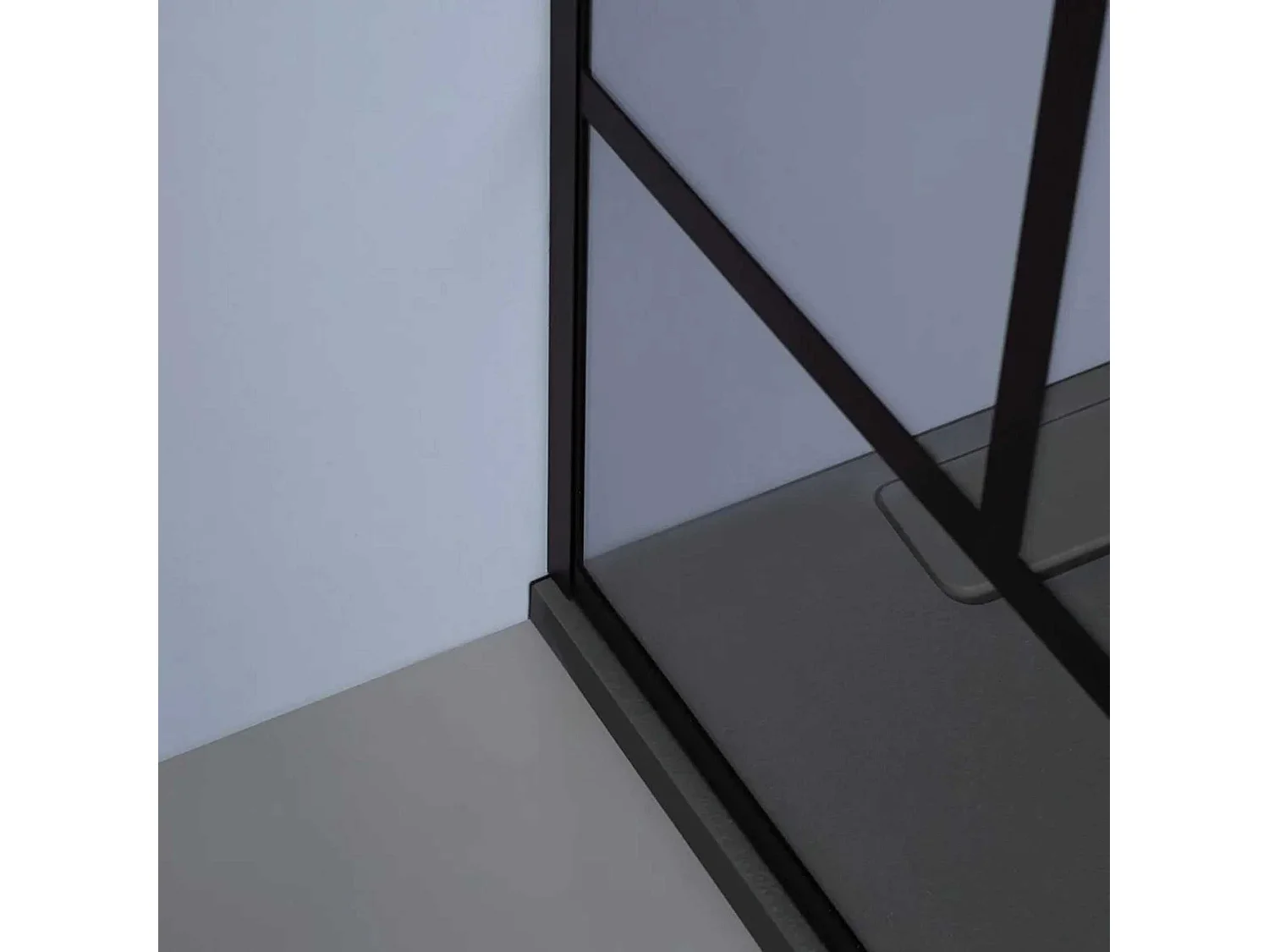 Mampara de ducha de baño moderna "Walk" en cristal transparente y marco negro mate cm 100x200h