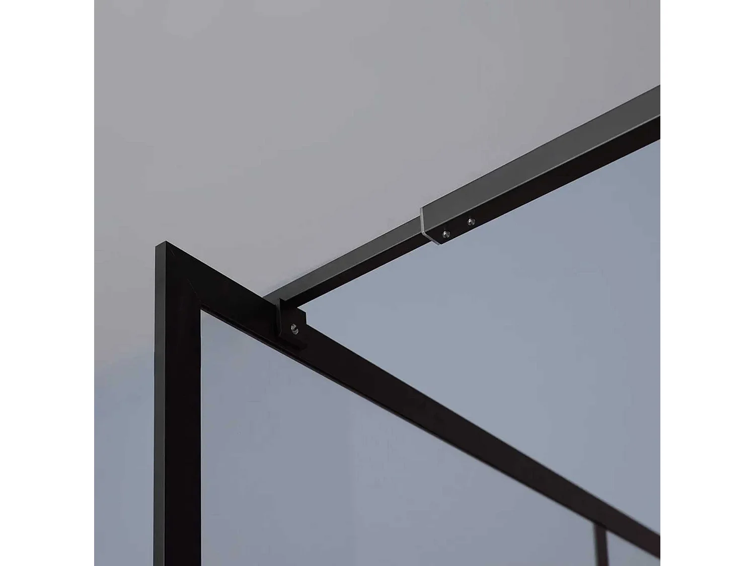 Mampara de ducha de baño moderna "Walk" en cristal transparente y marco negro mate cm 100x200h