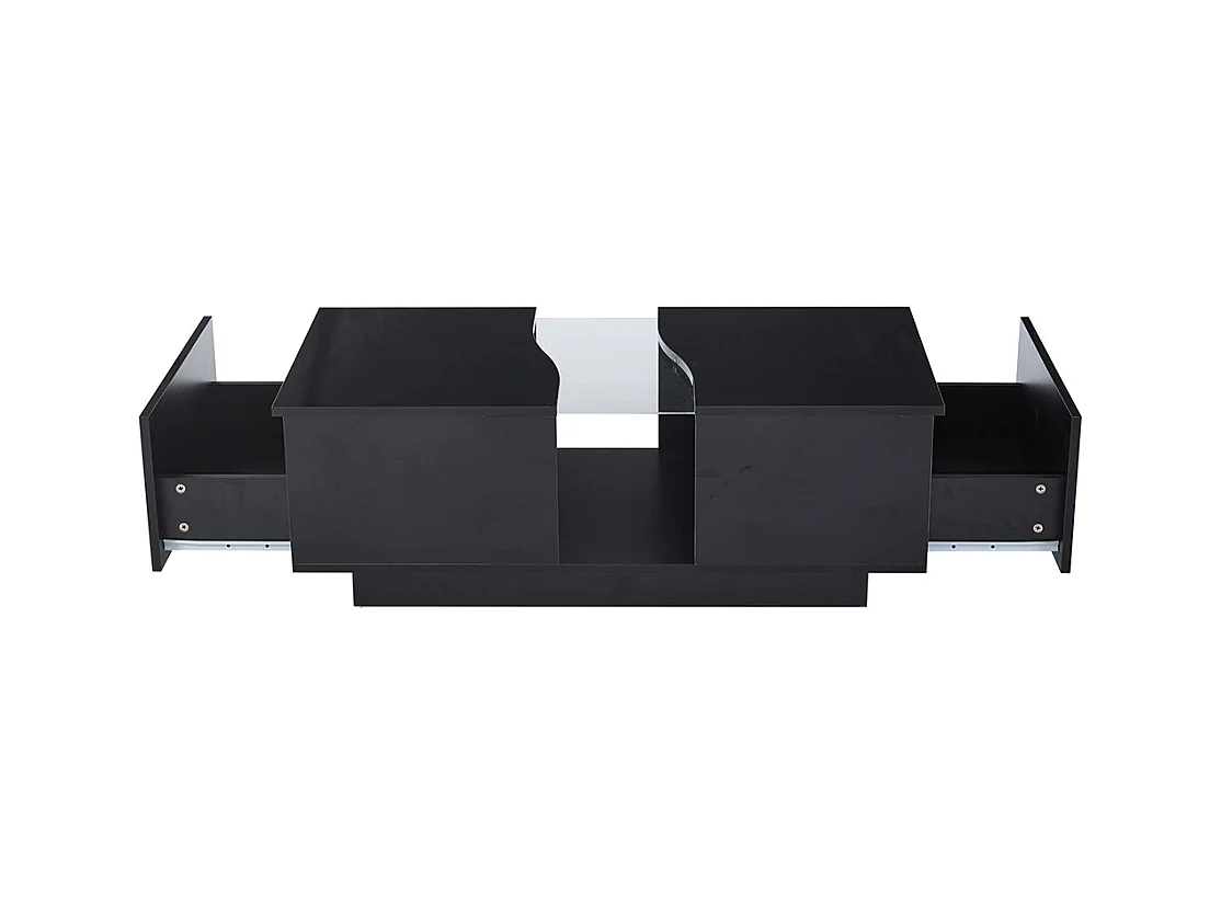 Table basse LED moderne noir brillant 2 tiroirs éclairage LED plateau acrylique MDF salon chambre
