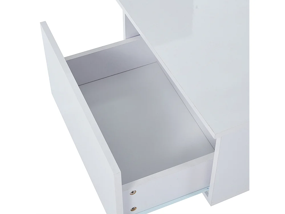 Table basse LED moderne blanc brillant 2 tiroirs éclairage LED plateau acrylique MDF salon chambre