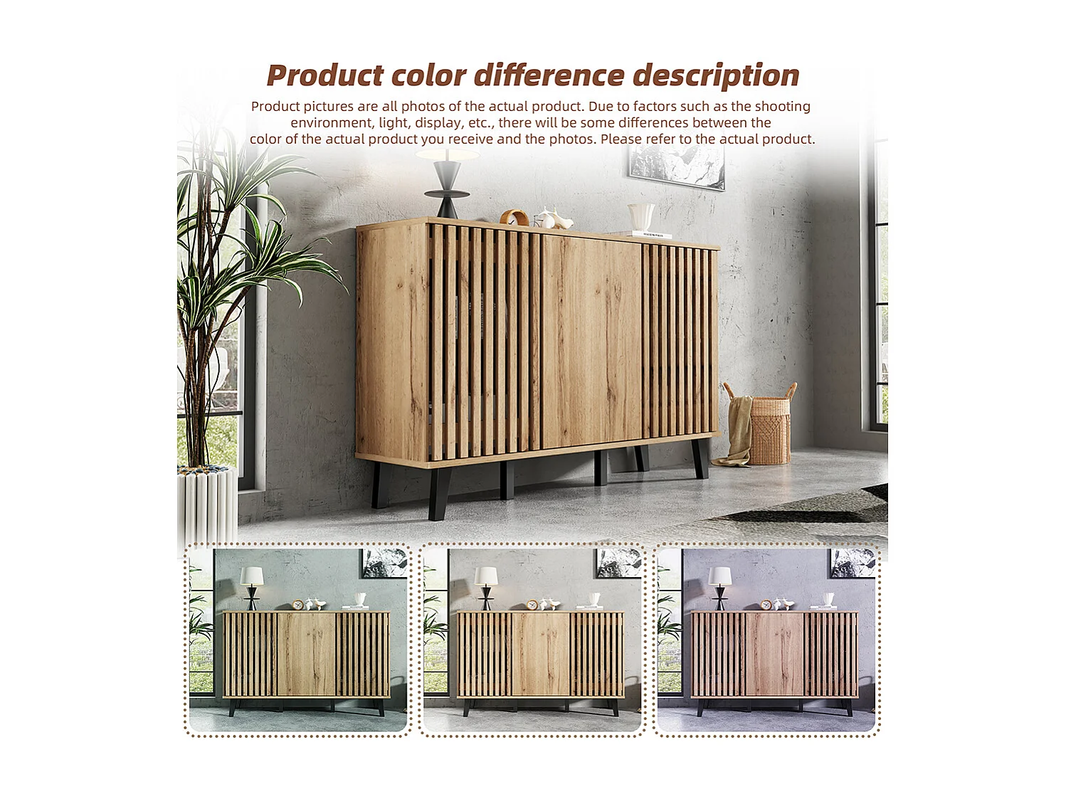 Buffet meuble appoint salon armoire large 3 portes 6 compartiments salon chambre bureau entrée naturel