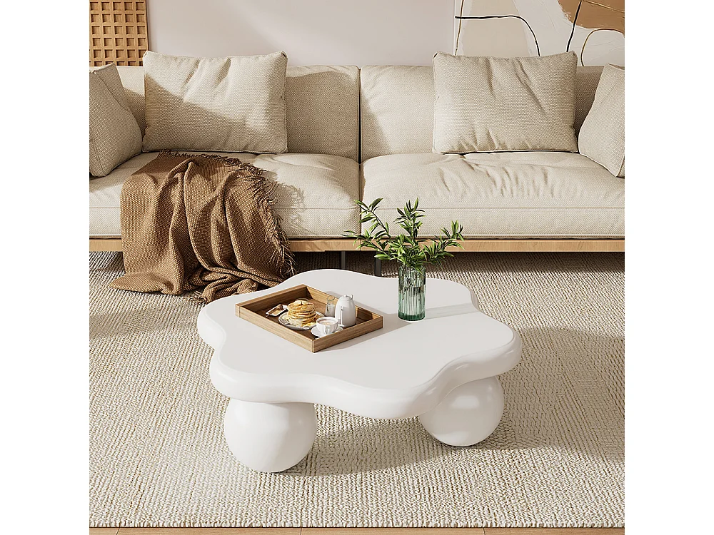 Table basse simple fleur blanc crème jolie salon