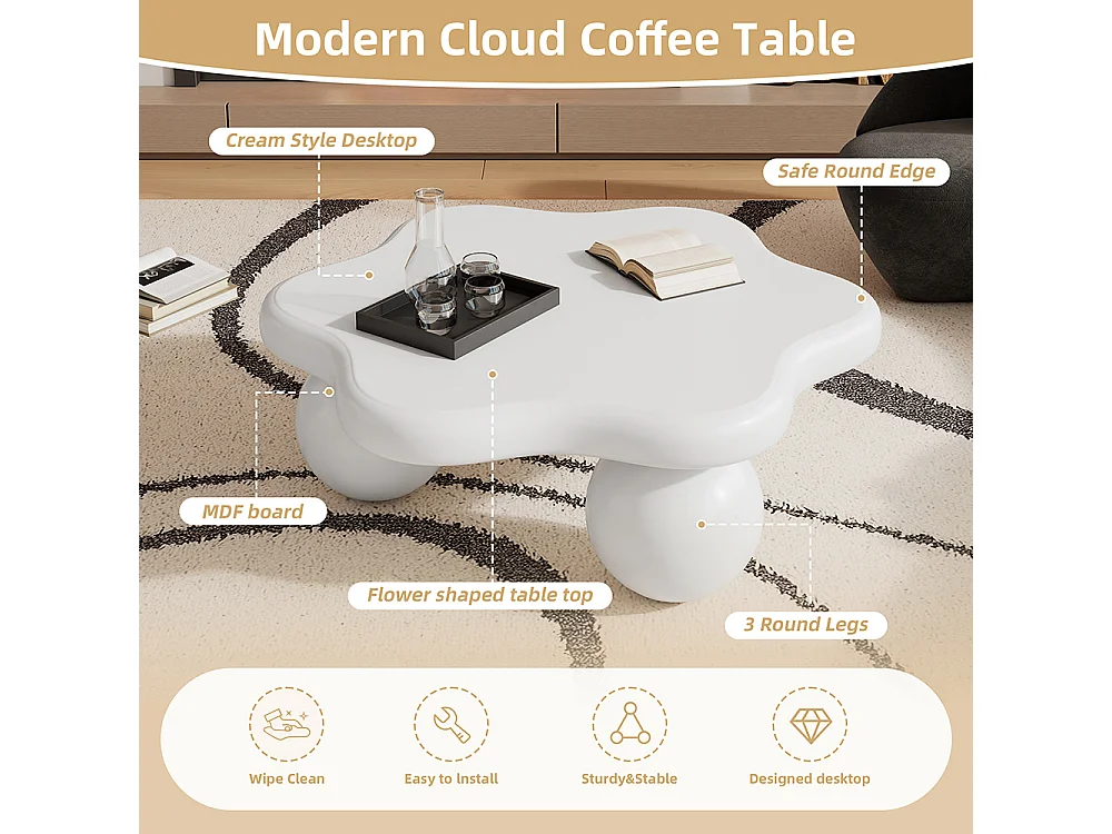Table basse simple fleur blanc crème jolie salon