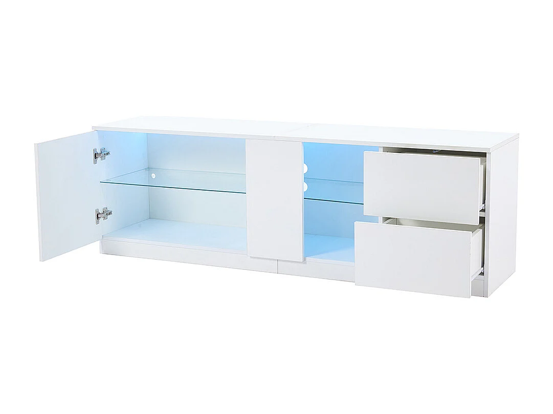 Meuble TV commode brillante buffet éclairage LED bas téléviseurs 65 pouces salon chambre blanc