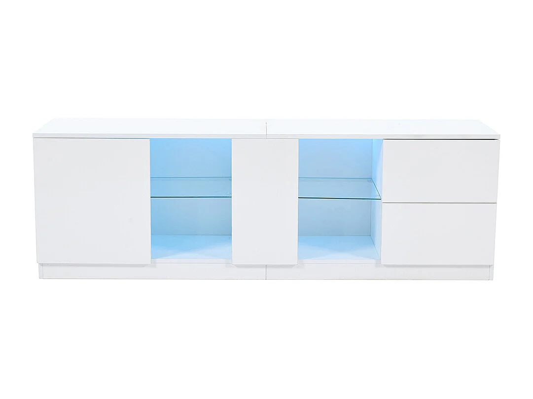 Meuble TV commode brillante buffet éclairage LED bas téléviseurs 65 pouces salon chambre blanc