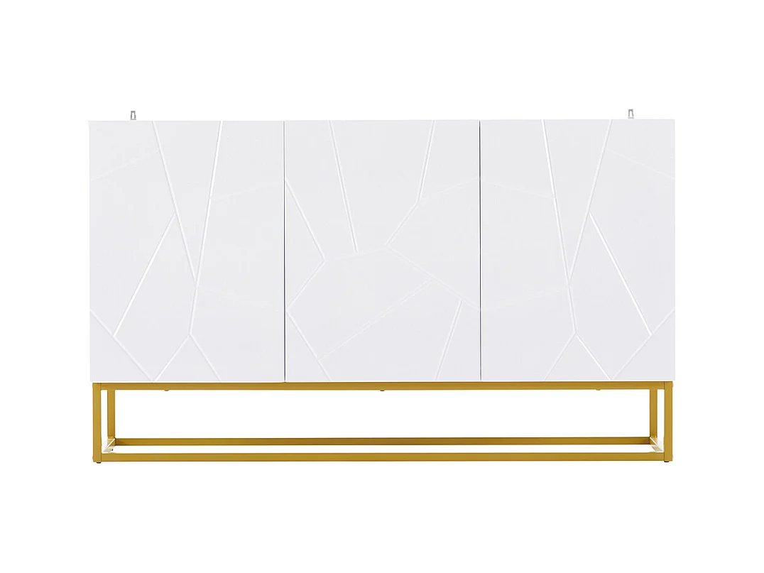 Buffet brillant moderne 4 compartiments largeur 130 cm blanc+or