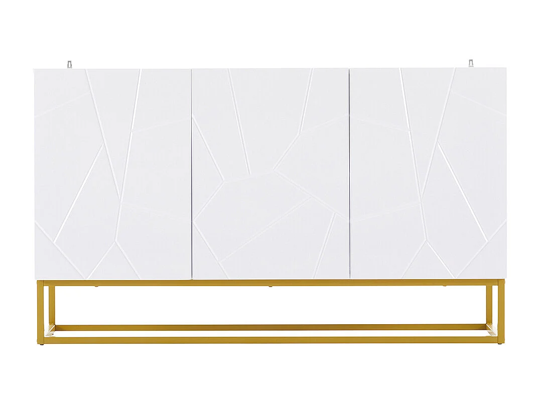 Buffet brillant moderne 4 compartiments largeur 130 cm blanc+or