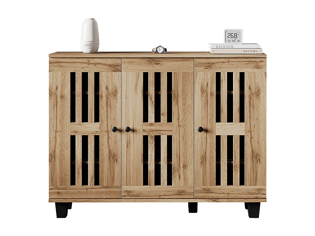 Buffet meuble appoint table appoint salon armoire large 3 portes 8 compartiments naturel