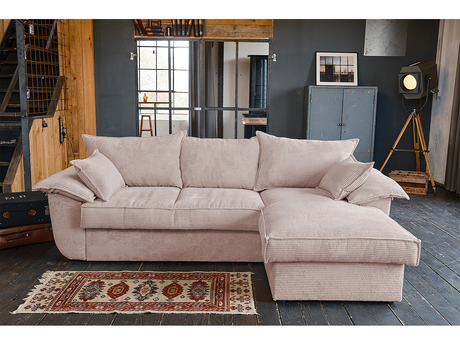 Canapé-lit - Rose Velours côtelé - DAMETO