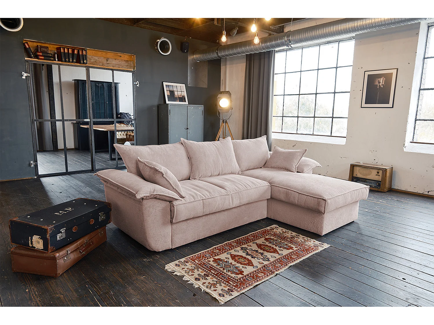 Canapé-lit - Rose Velours côtelé - DAMETO