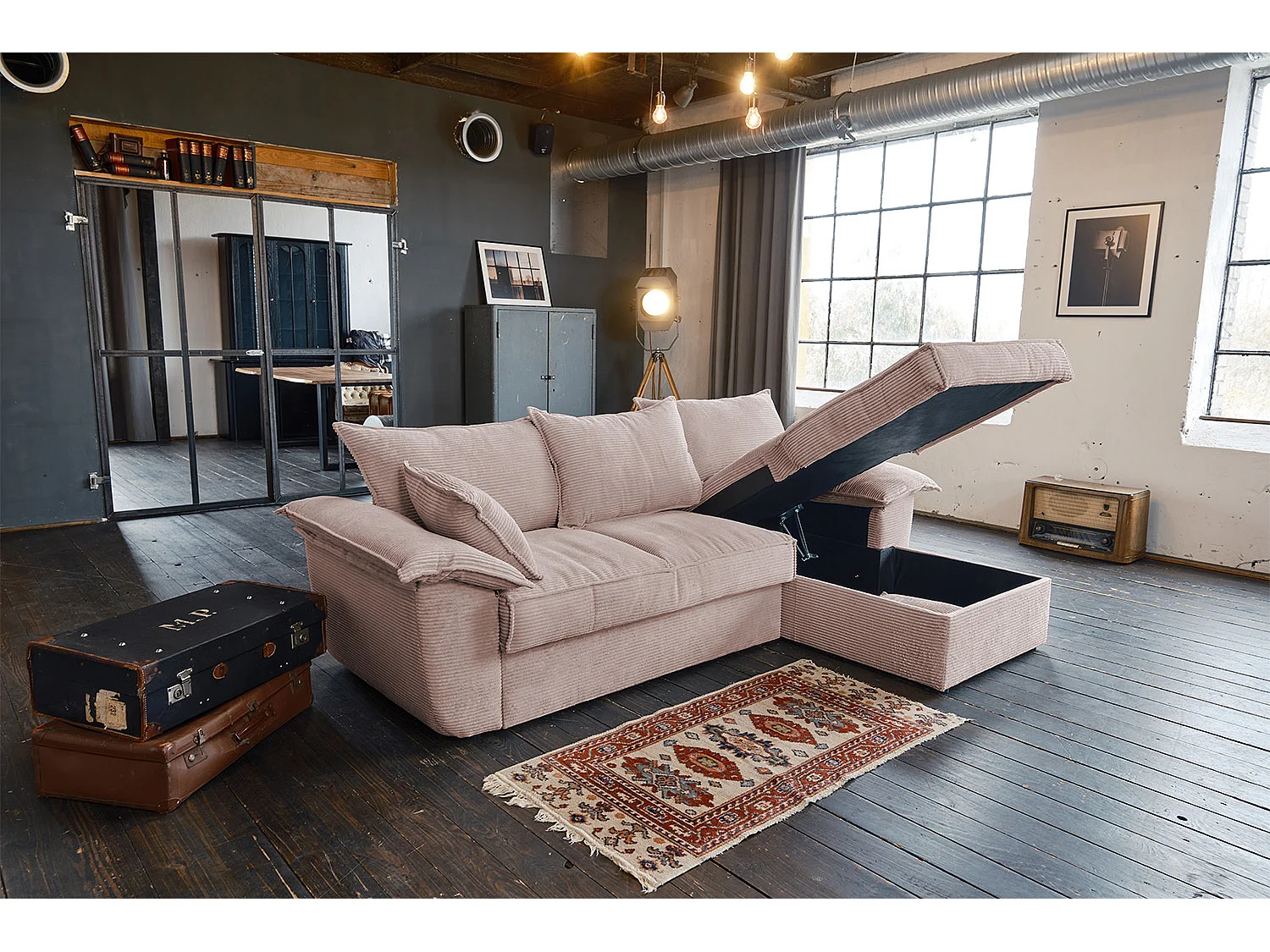 Canapé-lit - Rose Velours côtelé - DAMETO