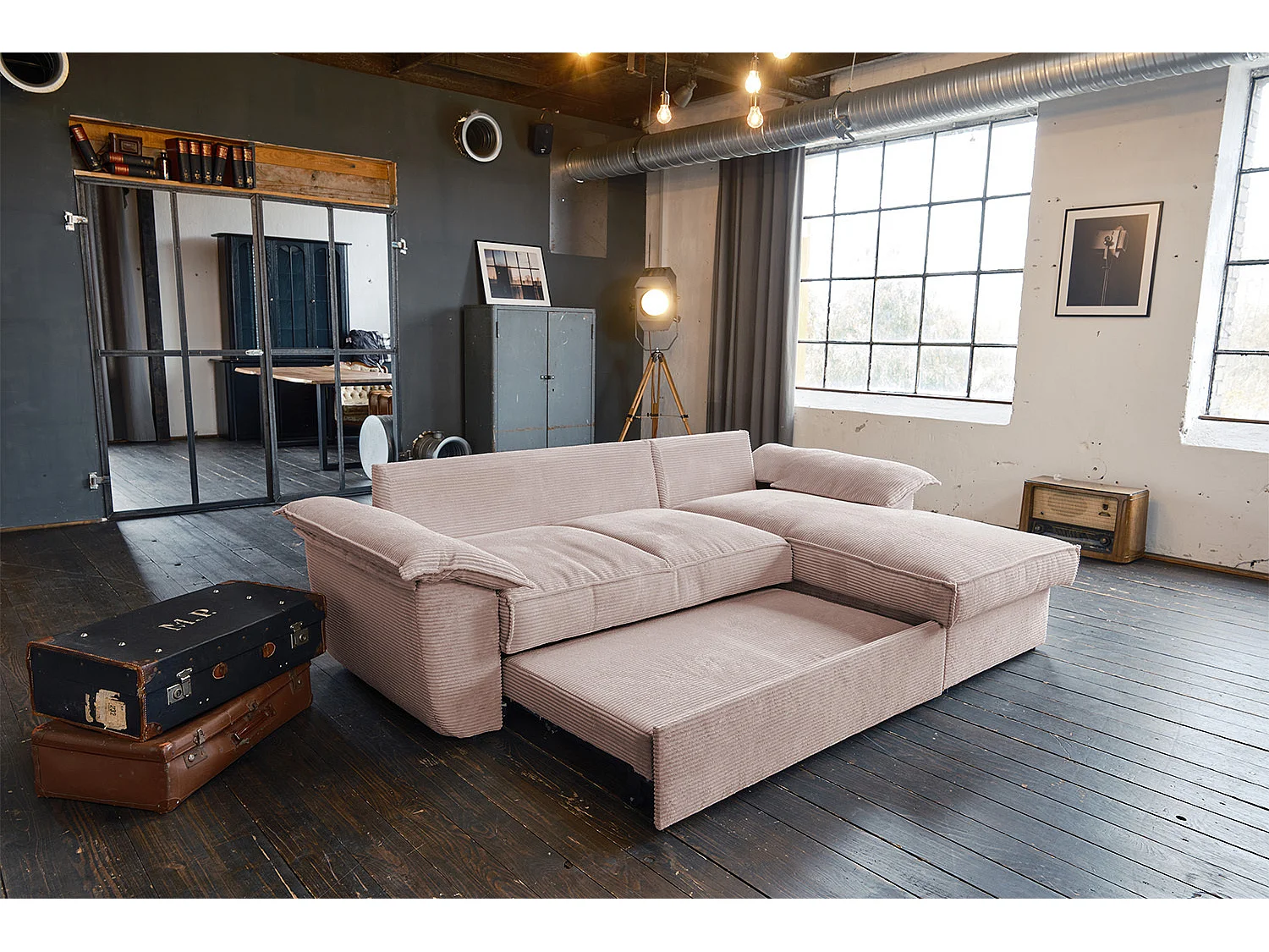 Canapé-lit - Rose Velours côtelé - DAMETO