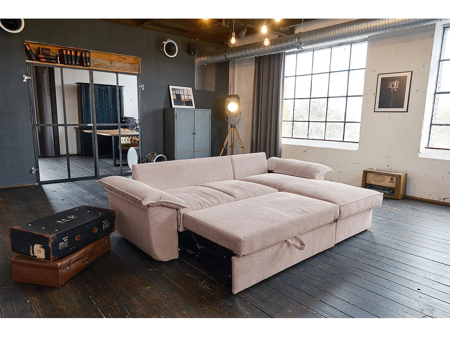 Canapé-lit - Rose Velours côtelé - DAMETO