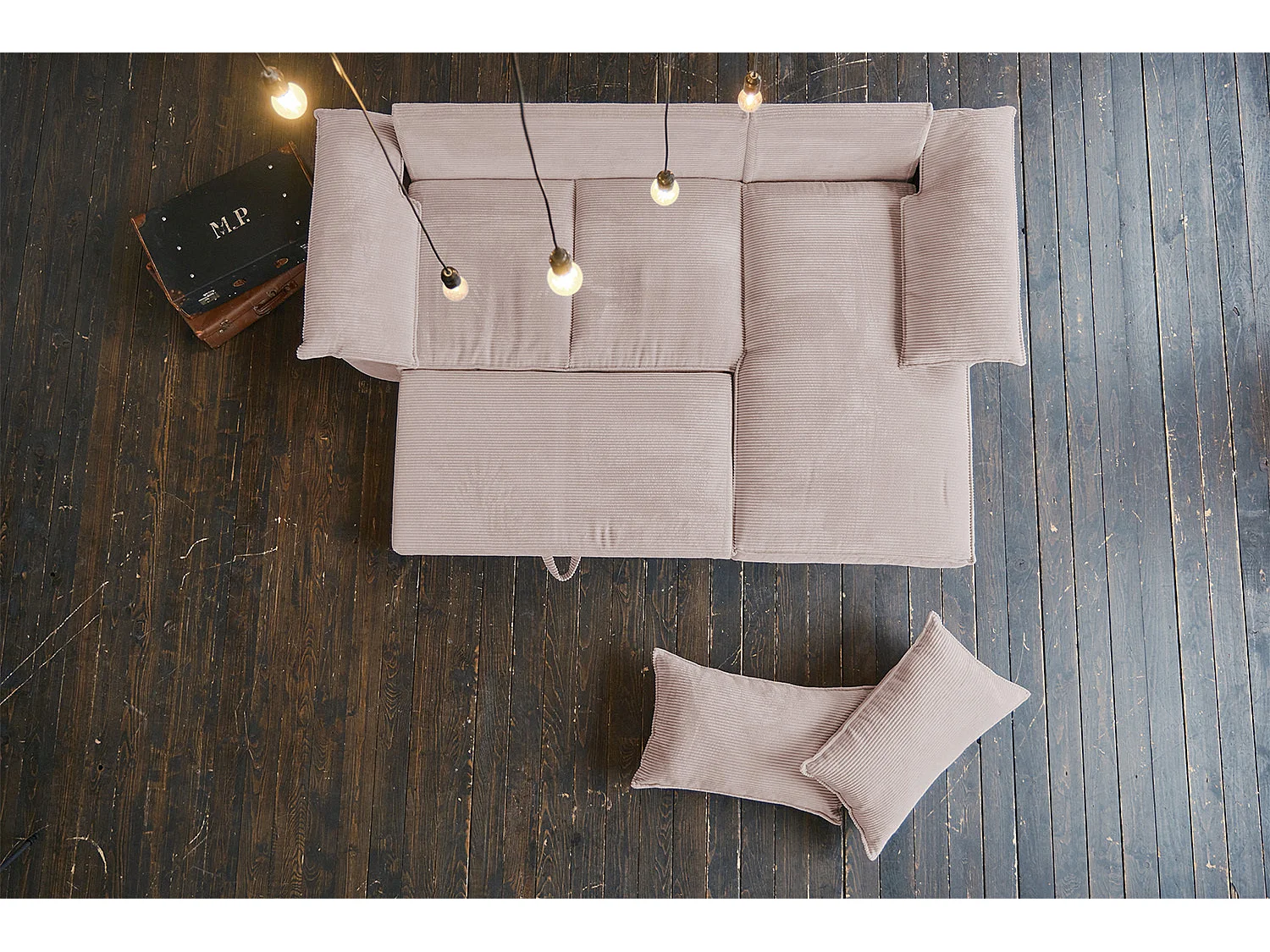 Canapé-lit - Rose Velours côtelé - DAMETO