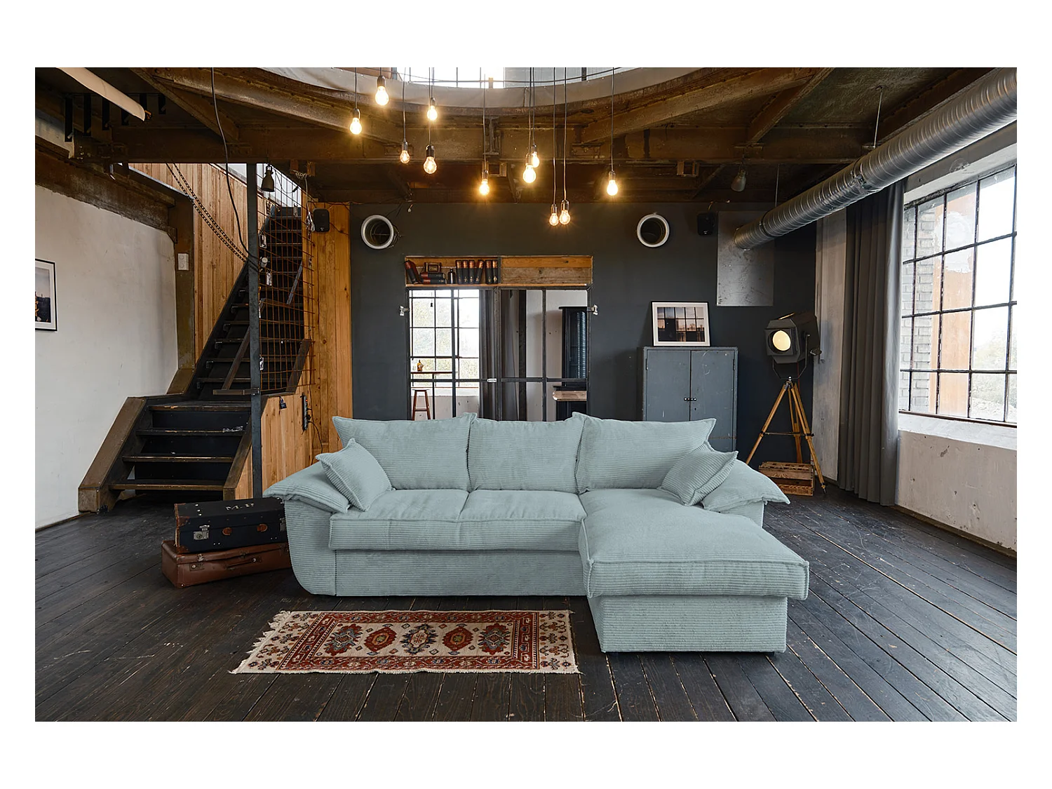 Slaapbank - Lichtblauw Koord - DAMETO