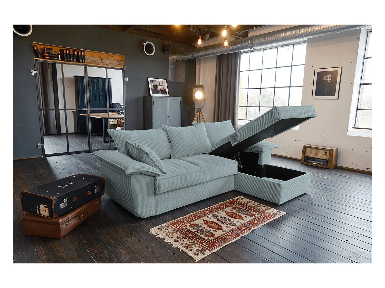 Slaapbank - Lichtblauw Koord - DAMETO