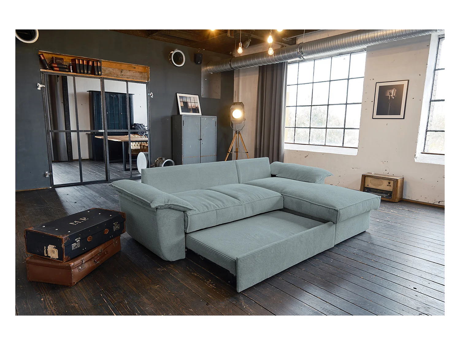 Slaapbank - Lichtblauw Koord - DAMETO