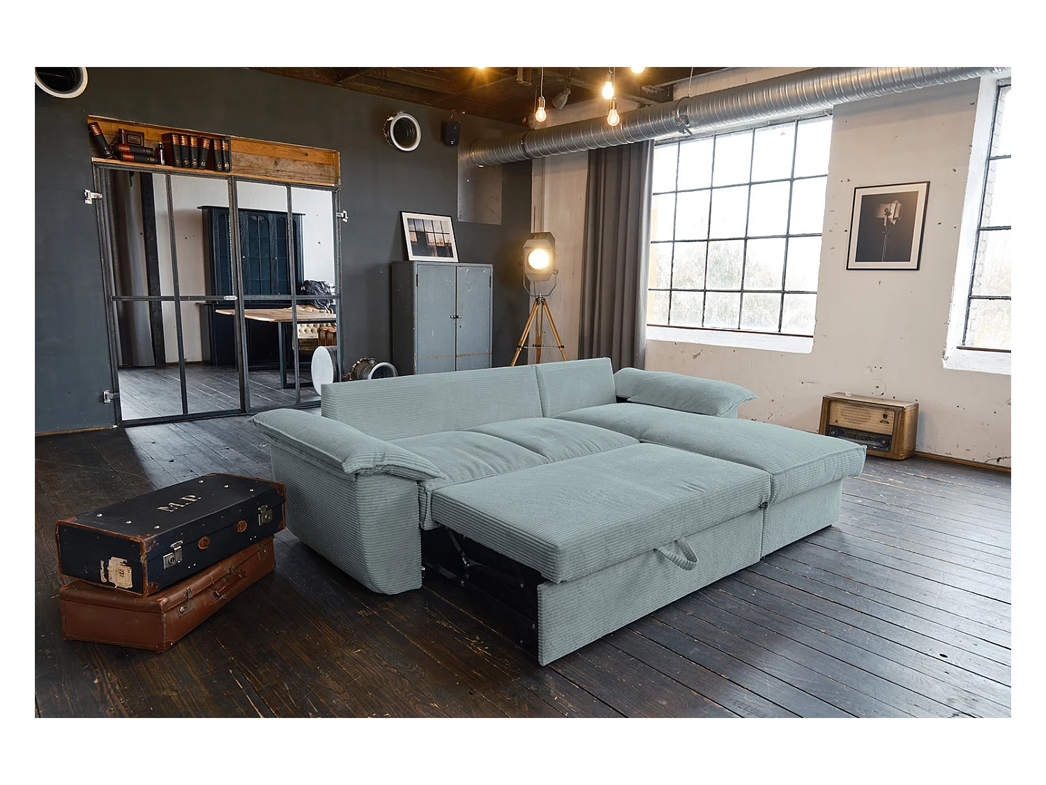 Slaapbank - Lichtblauw Koord - DAMETO